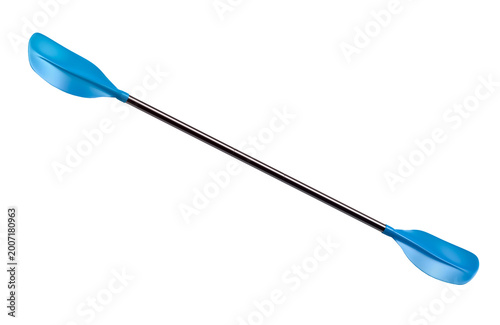 Blue Double-Bladed Kayak Paddle with Black Shaft Isolated on White Background