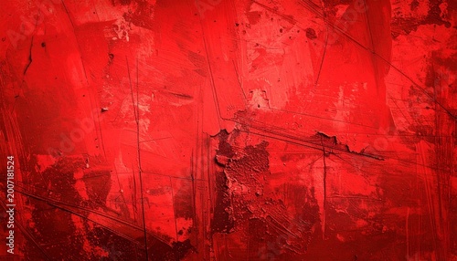 Abstract deep red background with scratched and distressed textures, vibrant scarlet artistic backdrop.