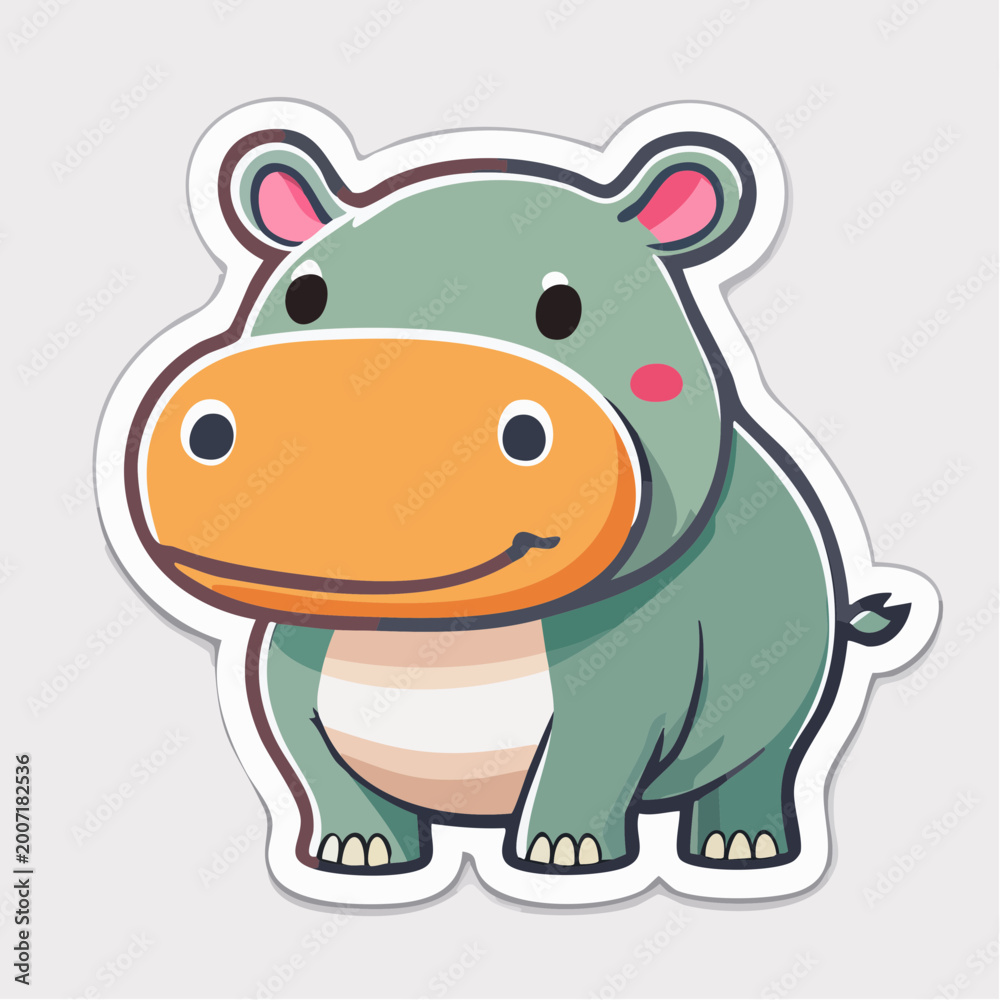 Fototapeta premium Cute Cartoon Hippo Sticker