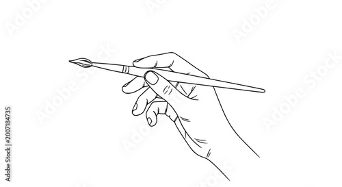 Artist Hand Holding Paintbrush Sketch Style