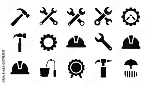 Εκτύπωση καμβά Minimalist labor day icons set with construction tools and industrial symbols in