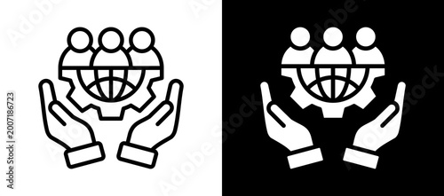 Photos Corporate Governance Icon Set In Black And White Filled Style Collection