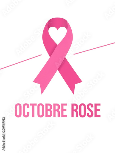 Pink ribbon with heart symbol, Octobre Rose, breast cancer awareness, transparent background