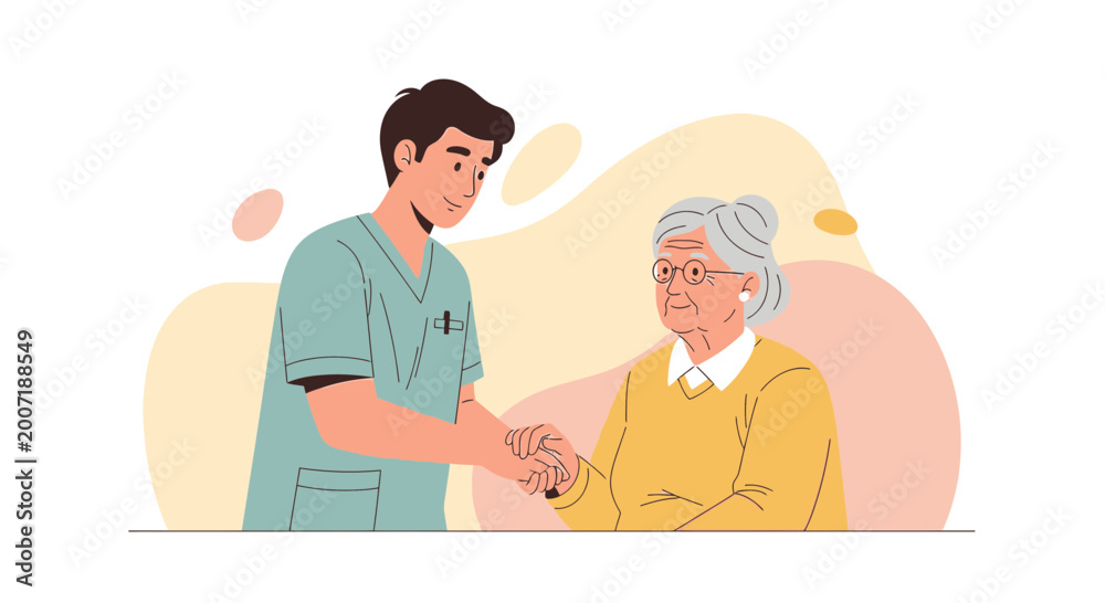 Obraz premium Caring nurse helps elderly woman, symbol of home care and medical support
