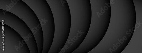 An abstract black and white background features a dark 3d metal shutter pattern with a silver vector wave and circular lens aperture design for a modern technology texture wallpaper