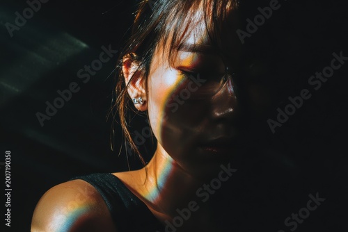 影に光の効果を持つ若い女性の肖像画