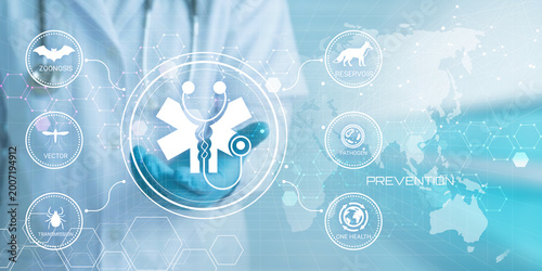 Canvastavla Modern medical illustration showing global health concepts like zoonosis prevent