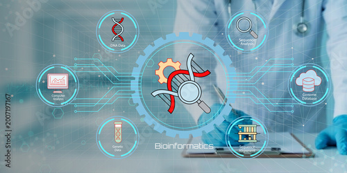 Fotografía Bioinformatics professional analyzing genetic data with advanced computational t