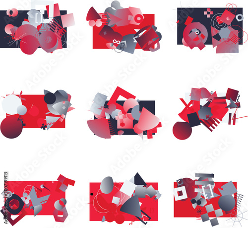 Abstract Geometric Glitch Vector with Stripes and Red Grids