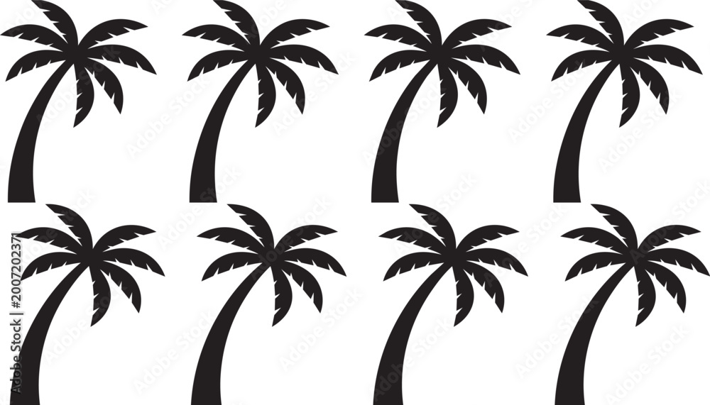 Fototapeta premium Palm tree silhouettes tropical plants set isolated black vector summer beach nature illustration collection