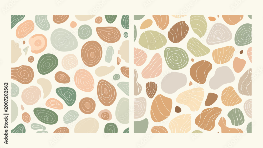 Fototapeta premium Modern Organic Abstract Shapes Seamless Pattern Background Set with Earthy Pastel Colors for Contemporary Decor and Creative Designs