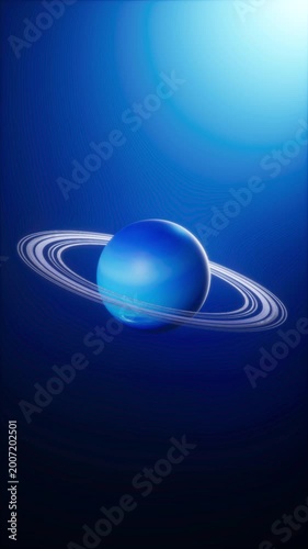 Stunning Visualization of Planet Neptune with Glowing Rings against a Blue Atmospheric Glow