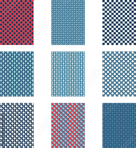 Abstract Blue and White Geometric Pattern Set Digital Illustration