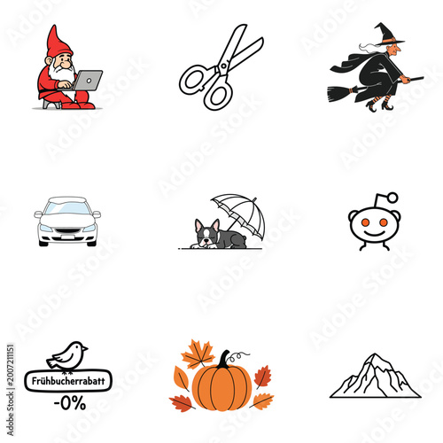 Whimsical Character Icon Pattern with Checkered Grid Overlay