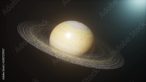 Realistic Saturn Planet with Rings Rotating in Space