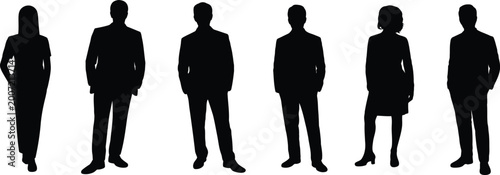 Tableau sur toile Six black silhouettes of people in business attire