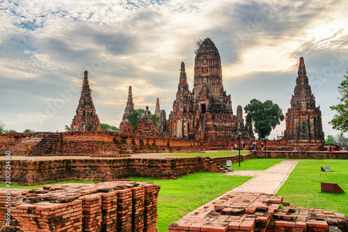 Scenic ruins of Wat Chaiwatthanaram in Ayutthaya, Thailand