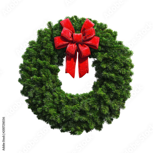 Memorial day wreath with ribbon png featuring green pine leaves and bright red bow for festive and respectful decoration