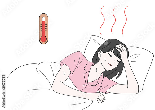 寝苦しい夜　熱帯夜　女性のイラスト