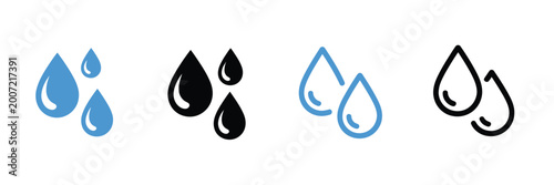 Cuadro en lienzo Water drops icon vector pack with rain droplet shapes in editable outline, glyph