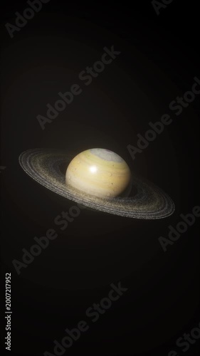 Rotating Saturn Planet with Rings in Deep Space