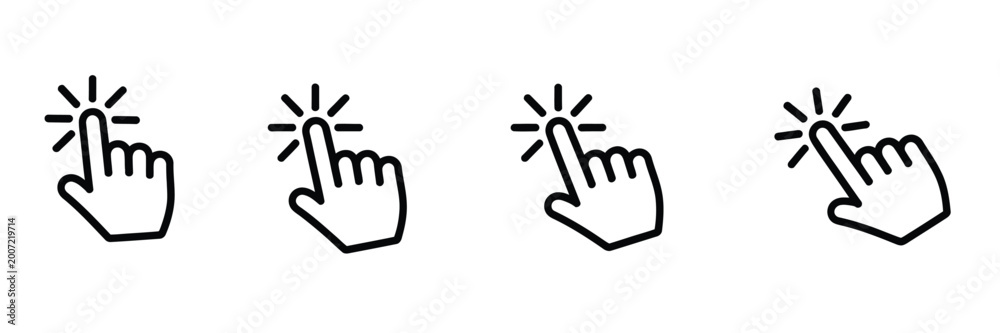 Obraz premium Hand cursor icon, click pointer symbols, digital navigation graphics, web interface concept, vector illustration