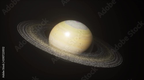 Rotating Saturn Planet with Rings in Deep Space