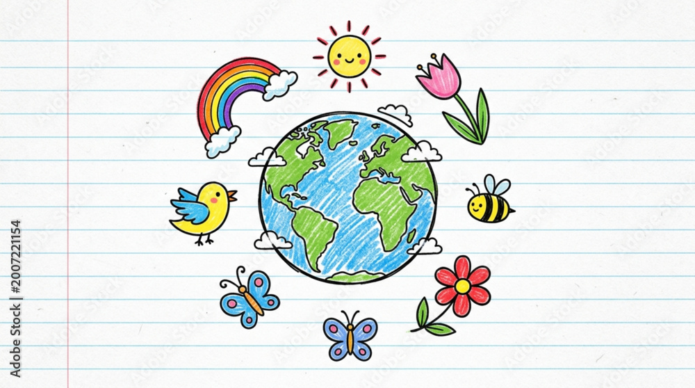 Obraz premium World Environment Day A vibrant illustration of Earth surrounded by a colorful array of nature's wonders, celebrating our planet and its beauty