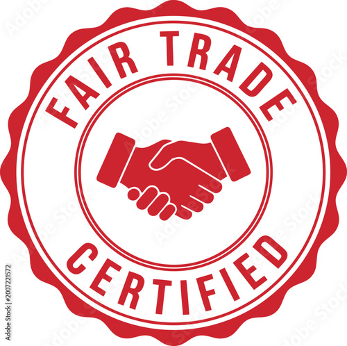 Φωτογραφία Fair trade certified handshake agreement symbol in circle round red stamp for bu
