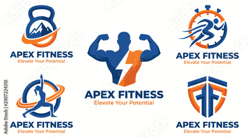 Photos A visually striking collection of Apex Fitness logos designed to convey strength, motivation, and a dynamic approach to fitness, suited for evolving fitness brands