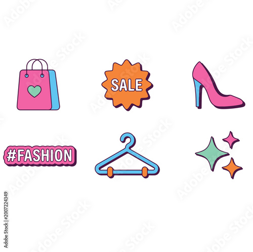 Shopping and Fashion Sale Icons with High Heels and Bag	