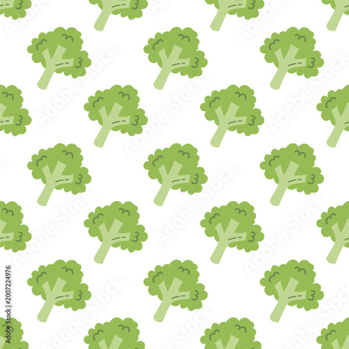 Cute Broccoli Seamless Pattern Isolated on White Background