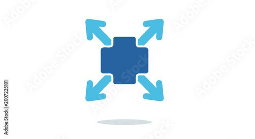 Abstract illustration of four directional arrows expanding a central shape