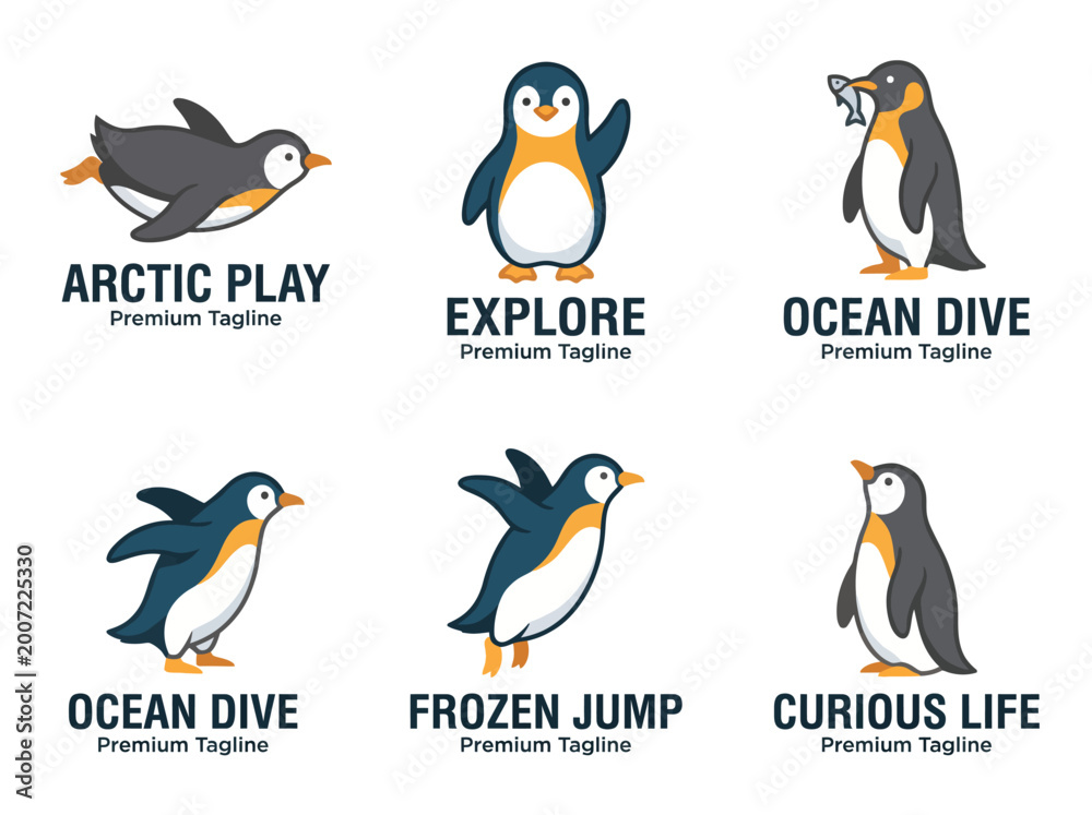 Obraz premium A delightful series of penguin logos that capture a sense of fun and exploration, perfect for businesses relating to adventure and aquatic activities.