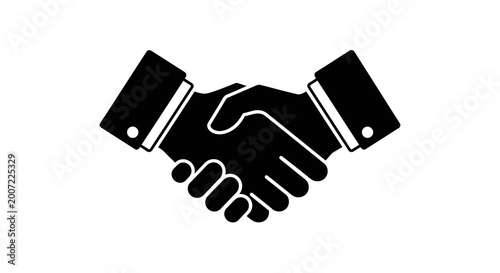 Black and white handshake icon for business partnership and agreement