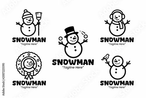 This collection features whimsical snowman logos designed for winter themes, encapsulating the joy of the season with fun elements that invite creativity and cheer.