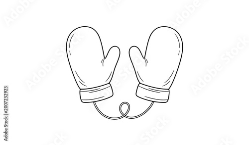 Foto Mittens line art vector icon winter gloves outline illustration connected pair f