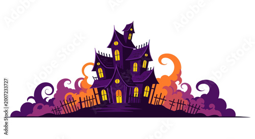 Tableau sur toile Spooky haunted house at night time.