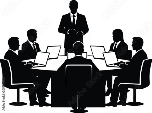Fotografie Business team meeting silhouette with leader presentation and discussion