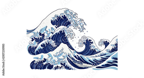 Japanese Great Wave Style Illustration - Ocean Art