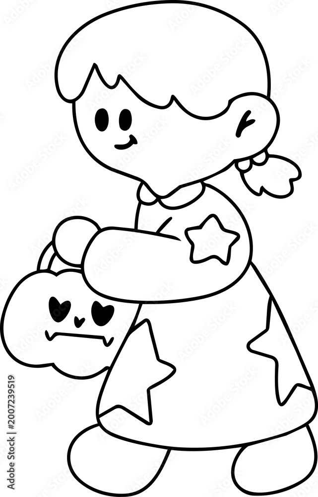 Fototapeta premium Cute Halloween cartoon illustration of children wearing adorable fantasy ghost costumes. Hand-drawn playful, and spooky-cute characters, perfect for holiday themes, kids activitie