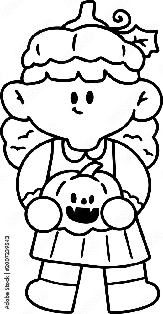 Obraz premium Cute Halloween cartoon illustration of children wearing adorable fantasy ghost costumes. Hand-drawn playful, and spooky-cute characters, perfect for holiday themes, kids activitie