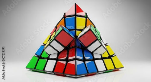 3d colorful geometric rubik's cube pyramid on white background minimalist design concept