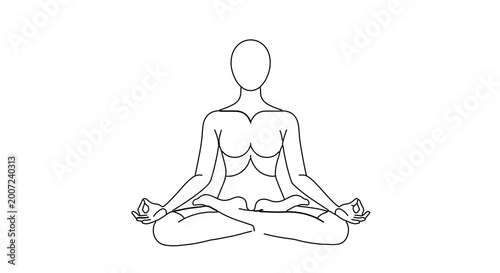 Continuous line drawing of a person sitting in a lotus position for meditation
