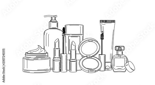 Set of various cosmetic products for skin care and makeup