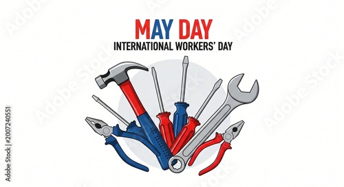 May Day International Workers' Day illustration with tools