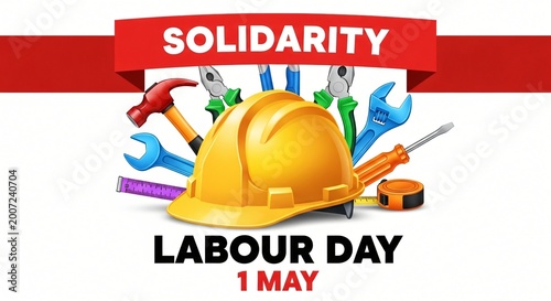 Labour Day Solidarity Poster with Hard Hat and Tools