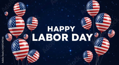 Happy Labor Day Celebration with American Flag Balloons
