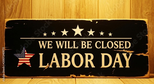Labor Day closed sign on wooden background