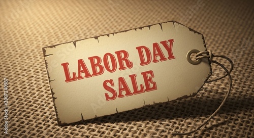 Labor Day sale tag on burlap background